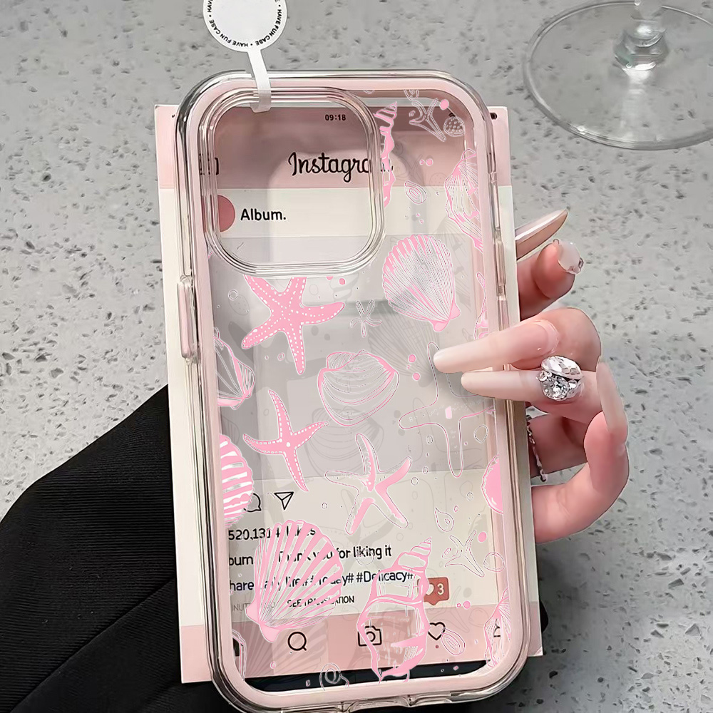 Clear Shockproof Bumper Case - Summer Pink Seashell Clear Phone Case